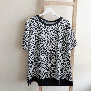 Women’s 2XL Leopard Print Top Black & White Short Sleeve Casual Tunic Blouse